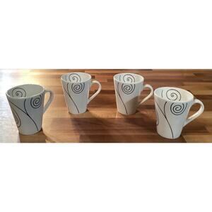 4 Churchill Eclipse Designer China 4.25” Curlique Coffee Mugs Cups Jeff Banks